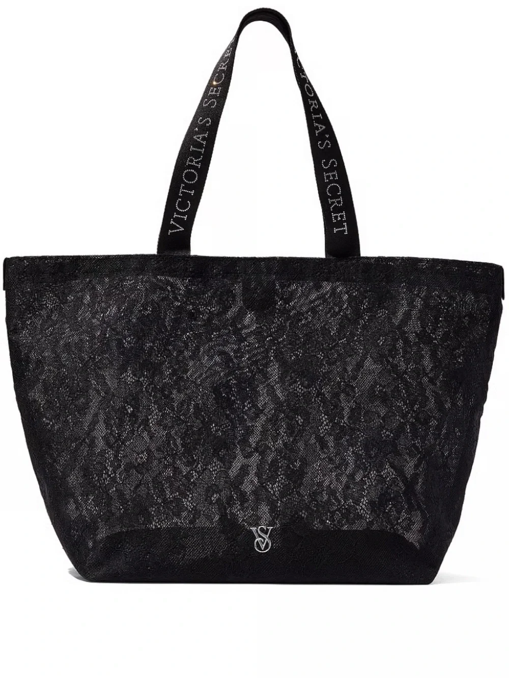 Victoria's Secret Black Lace Logo Strap Tote